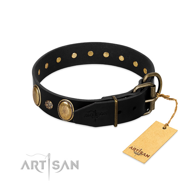 Handy use quality full grain leather dog collar