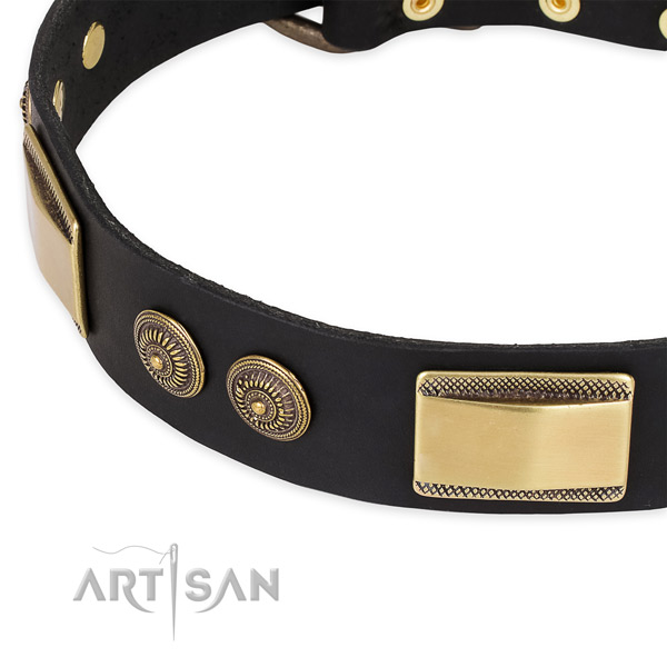 Easy adjustable natural genuine leather collar for your beautiful four-legged friend