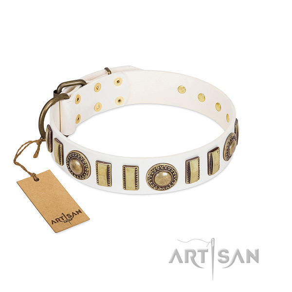 Inimitable leather dog collar with corrosion resistant traditional buckle