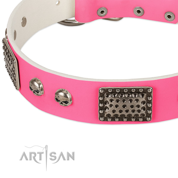 Reliable D-ring on genuine leather dog collar for your four-legged friend