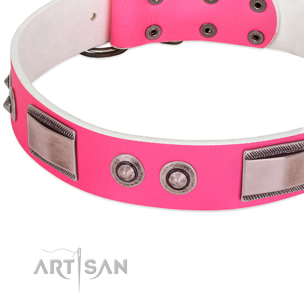 Easy adjustable natural leather collar with studs for your four-legged friend