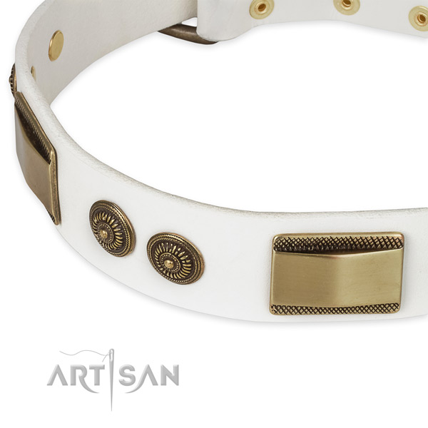 Strong fittings on full grain leather dog collar for your doggie