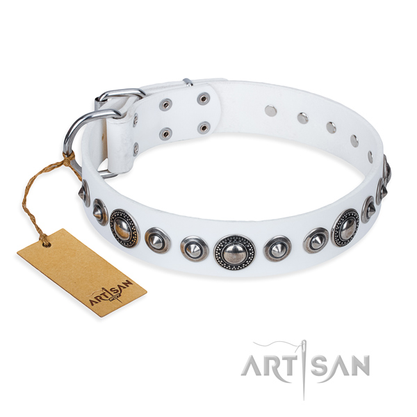 Full grain natural leather dog collar made of flexible material with strong D-ring