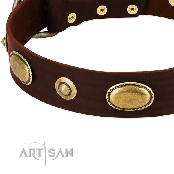 Reliable fittings on full grain natural leather dog collar for your dog