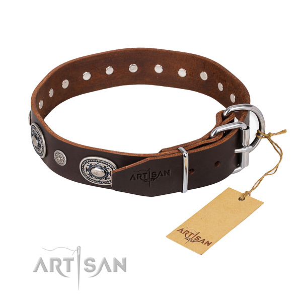 Quality full grain genuine leather dog collar made for stylish walking