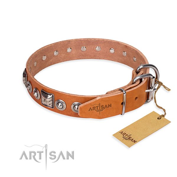 Leather dog collar made of top notch material with rust-proof embellishments