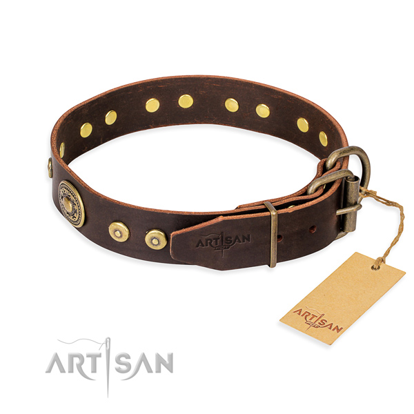 Genuine leather dog collar made of top rate material with reliable decorations