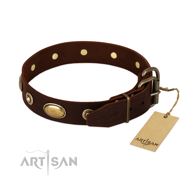 Rust resistant buckle on leather dog collar for your doggie