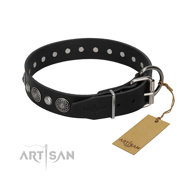 Finest quality leather dog collar with significant decorations