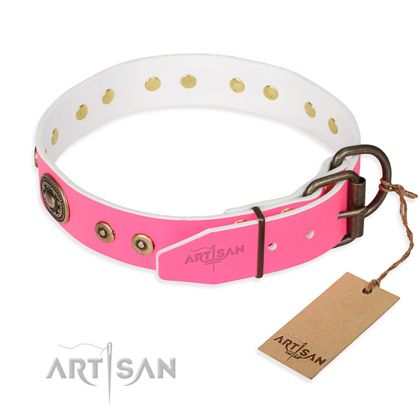 Full grain natural leather dog collar made of soft material with reliable studs