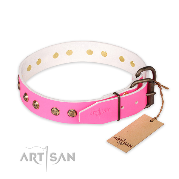 Reliable hardware on full grain genuine leather collar for your stylish four-legged friend