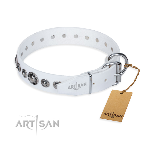 Full grain natural leather dog collar made of soft material with reliable adornments