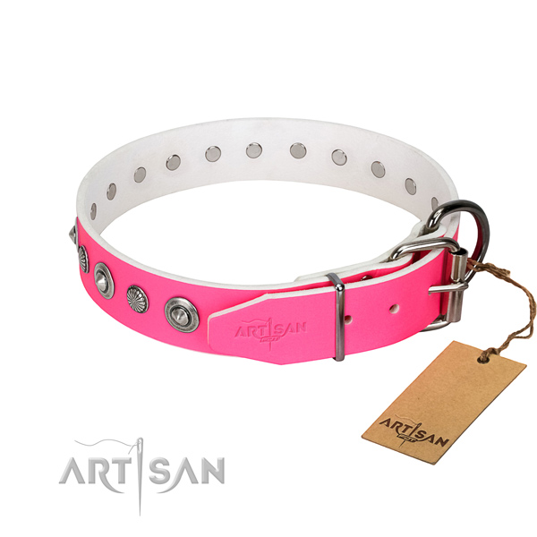 Quality full grain genuine leather dog collar with incredible adornments