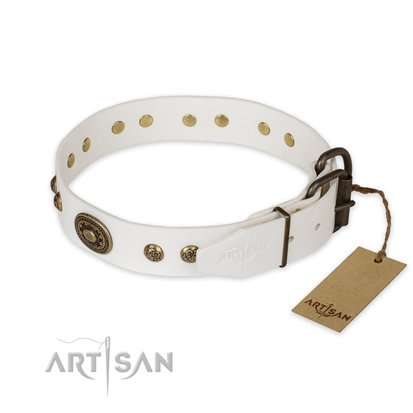 Durable hardware on genuine leather collar for fancy walking your doggie