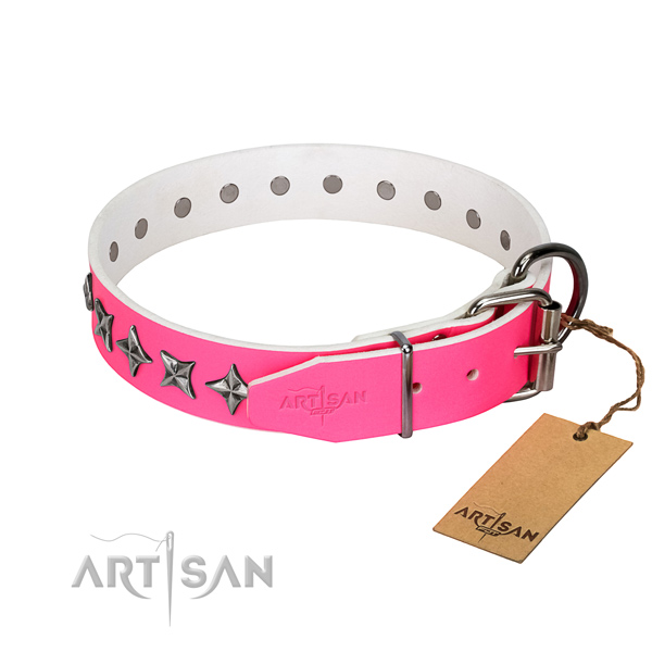 Best quality natural leather dog collar with inimitable decorations
