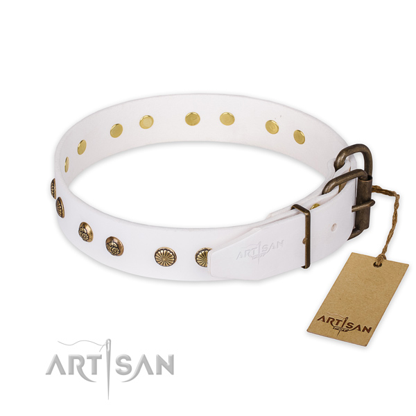 Rust-proof buckle on full grain natural leather collar for your beautiful canine