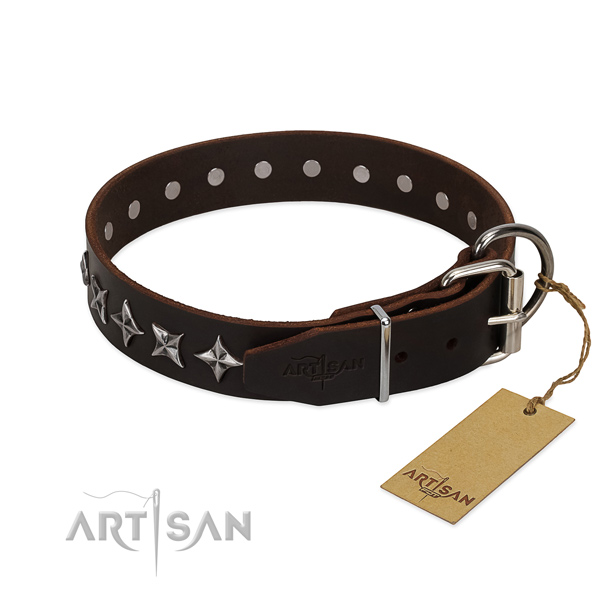 Basic training embellished dog collar of fine quality full grain leather