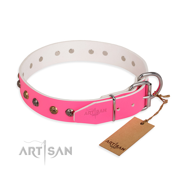 Full grain genuine leather dog collar with trendy corrosion resistant adornments