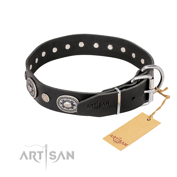 Gentle to touch natural genuine leather dog collar handcrafted for basic training