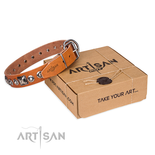 Full grain genuine leather dog collar made of flexible material with durable traditional buckle