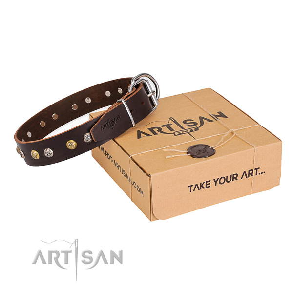 Reliable natural genuine leather dog collar crafted for comfy wearing