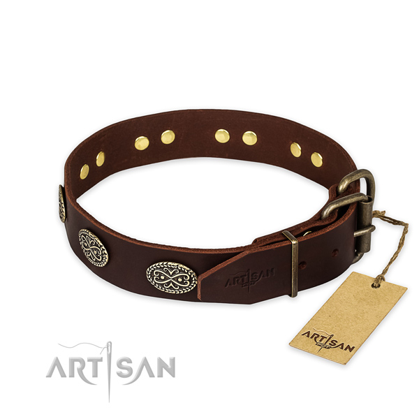 Rust-proof traditional buckle on genuine leather collar for your stylish four-legged friend