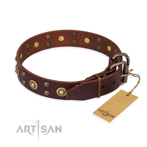 Corrosion resistant buckle on genuine leather collar for your attractive dog