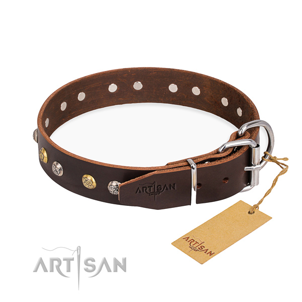 Gentle to touch full grain natural leather dog collar created for comfortable wearing