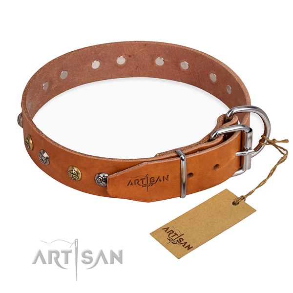 Soft to touch full grain genuine leather dog collar made for everyday use