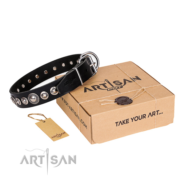 High quality natural leather dog collar