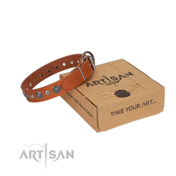 Full grain genuine leather collar with reliable buckle for your beautiful pet