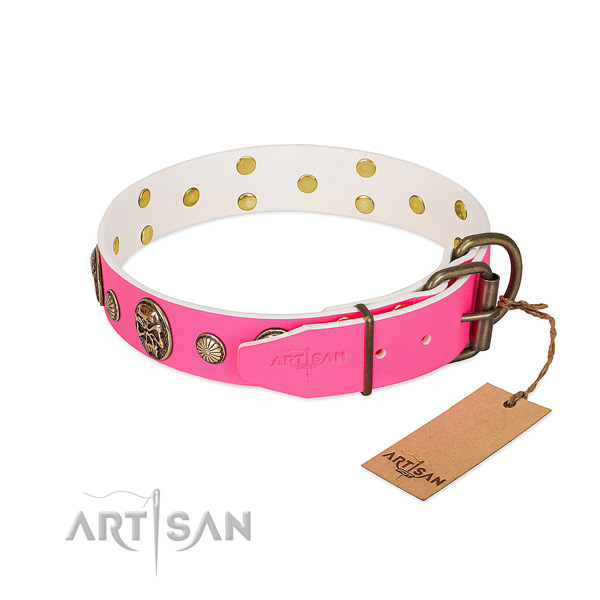 Rust-proof buckle on full grain natural leather dog collar for your four-legged friend