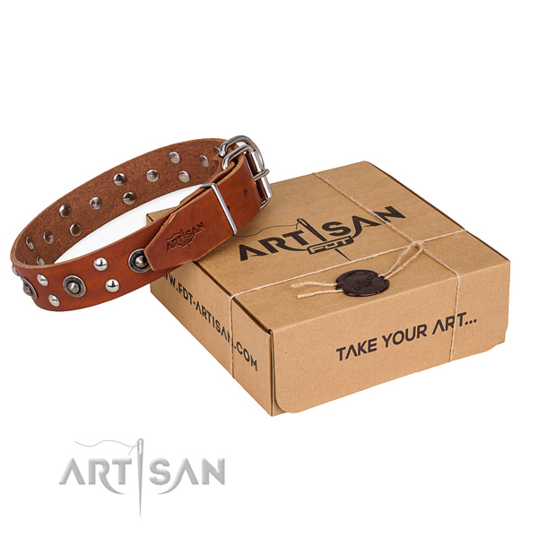 Durable hardware on full grain genuine leather collar for your impressive dog