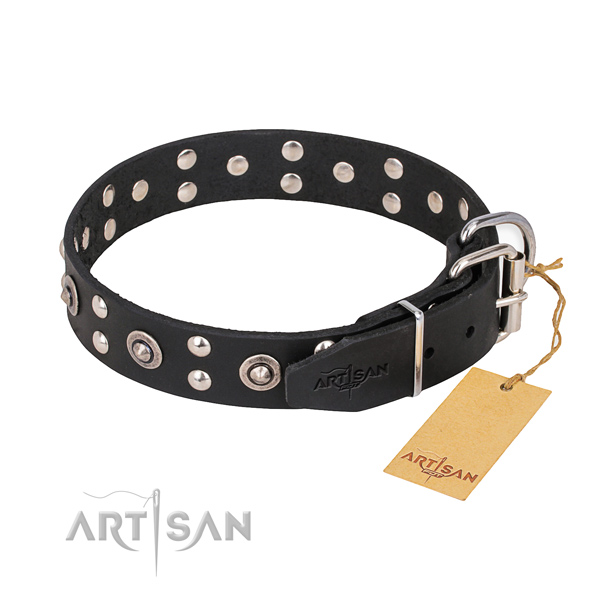 Rust-proof traditional buckle on leather collar for your lovely canine