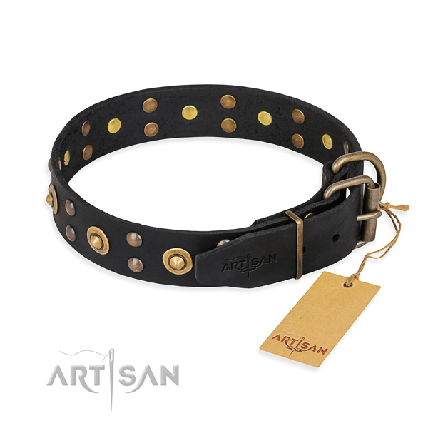 Reliable traditional buckle on full grain genuine leather collar for your beautiful dog