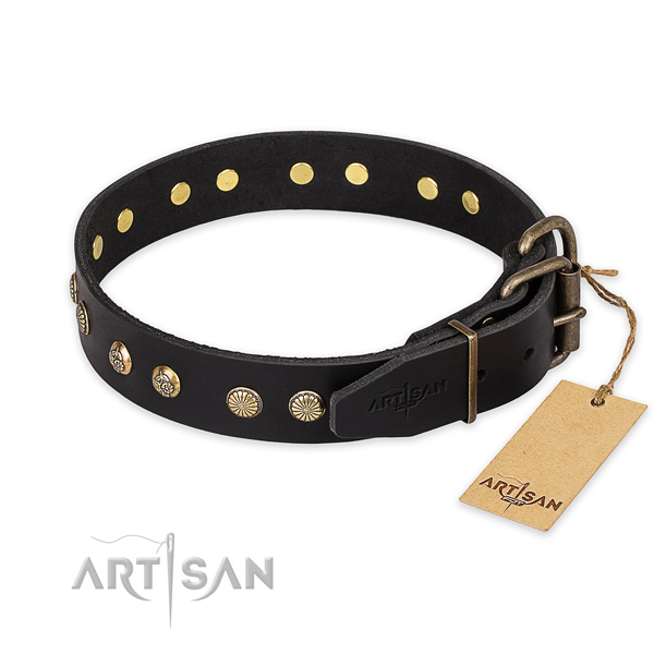 Corrosion proof buckle on full grain genuine leather collar for your stylish doggie