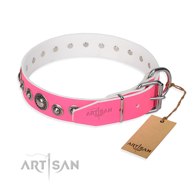 Full grain leather dog collar made of high quality material with corrosion proof studs