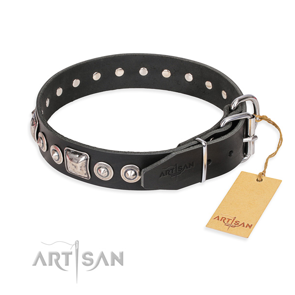 Natural genuine leather dog collar made of best quality material with durable studs