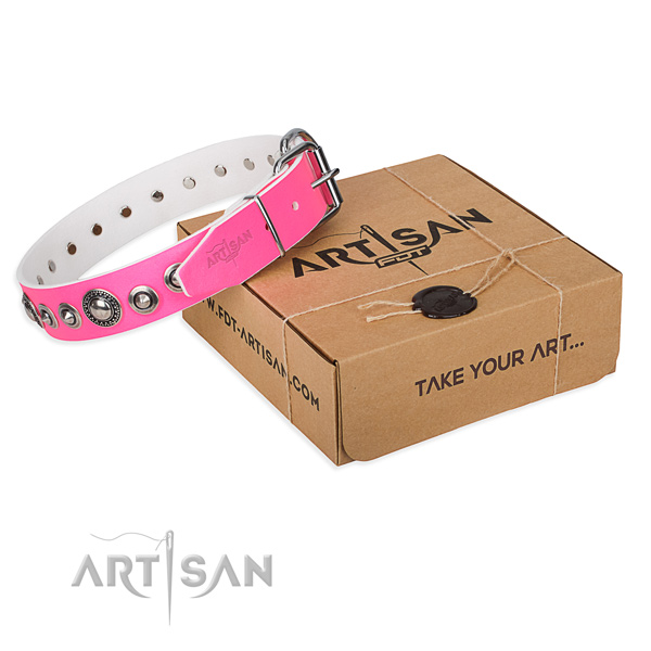 Full grain genuine leather dog collar made of quality material with strong traditional buckle