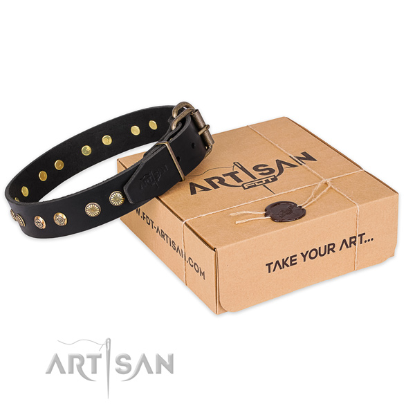 Rust resistant hardware on full grain leather collar for your stylish pet