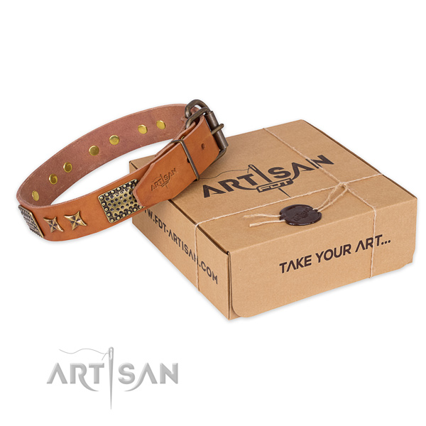 Rust resistant buckle on natural genuine leather collar for your impressive dog