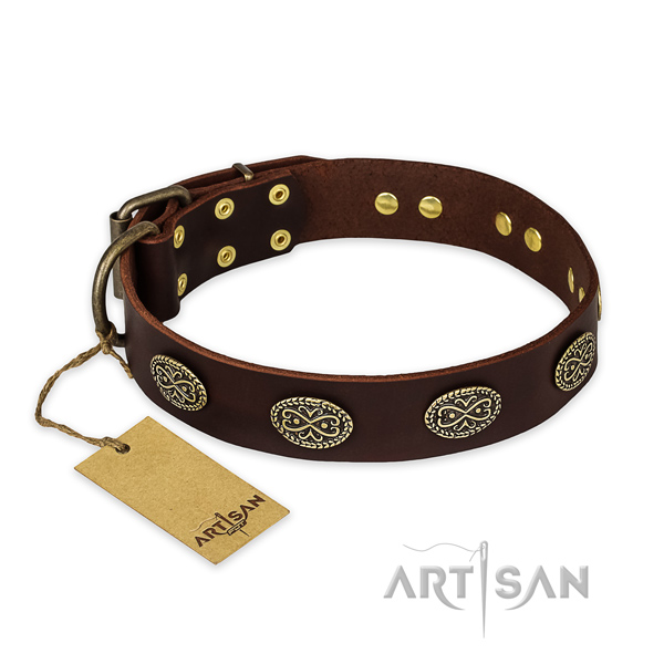 Awesome full grain natural leather dog collar with corrosion proof traditional buckle