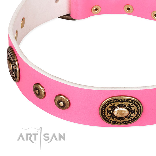 Full grain natural leather dog collar made of soft material with studs