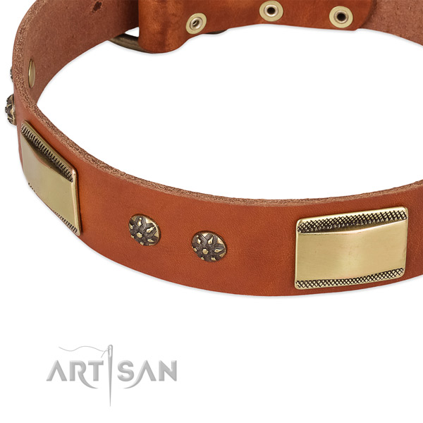 Corrosion proof hardware on full grain leather dog collar for your pet
