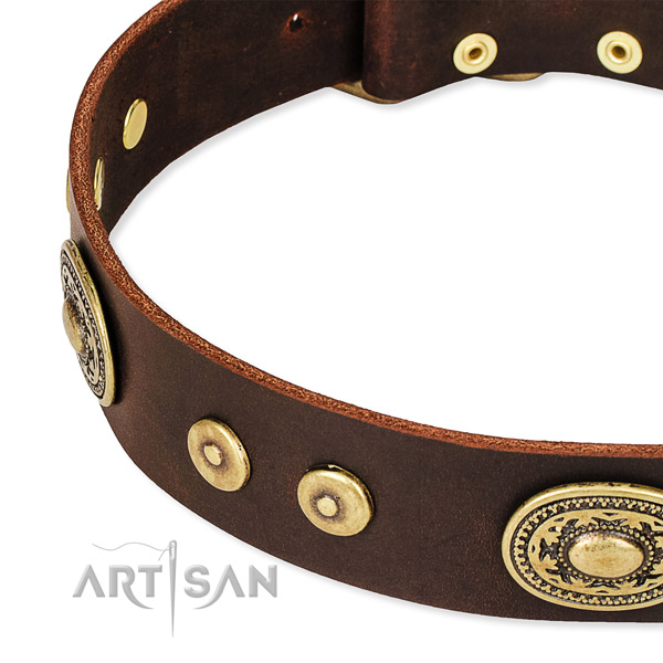 Embellished dog collar made of gentle to touch full grain natural leather