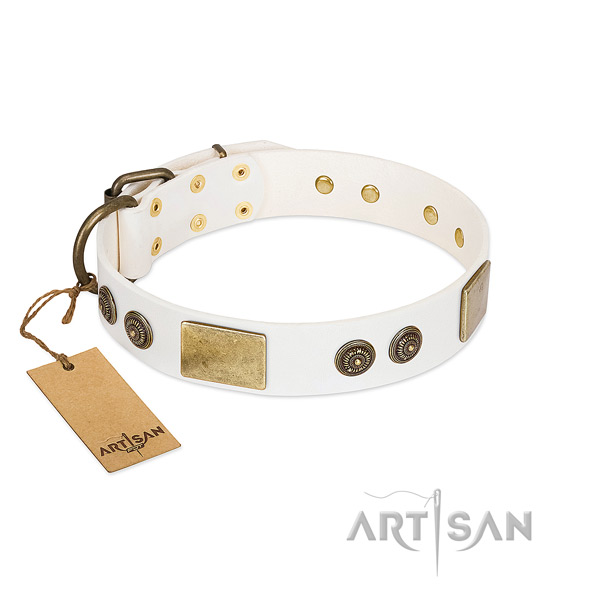 Top quality natural genuine leather dog collar for fancy walking