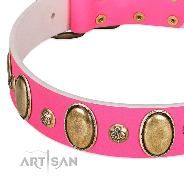 Handy use top rate full grain natural leather dog collar