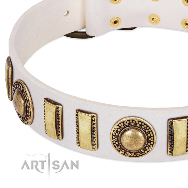 Flexible full grain natural leather dog collar with rust-proof fittings