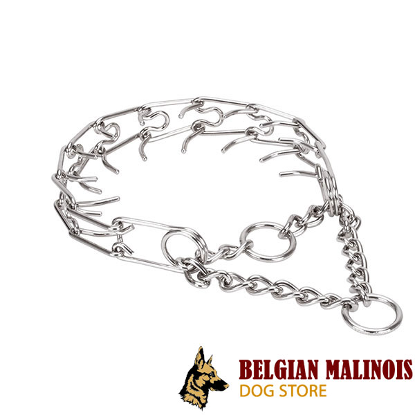 Prong collar of rust resistant stainless steel for ill behaved canines