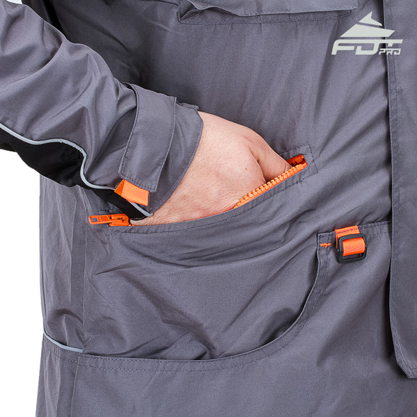Grey Color FDT Professional Design Dog Trainer Jacket with Comfortable Side Pockets